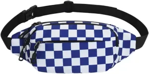 Fanny Packs for Women with Checkered Crossbody Belt Bag Waist Packs for Running Workout Casual Travel Hiking (Blue)