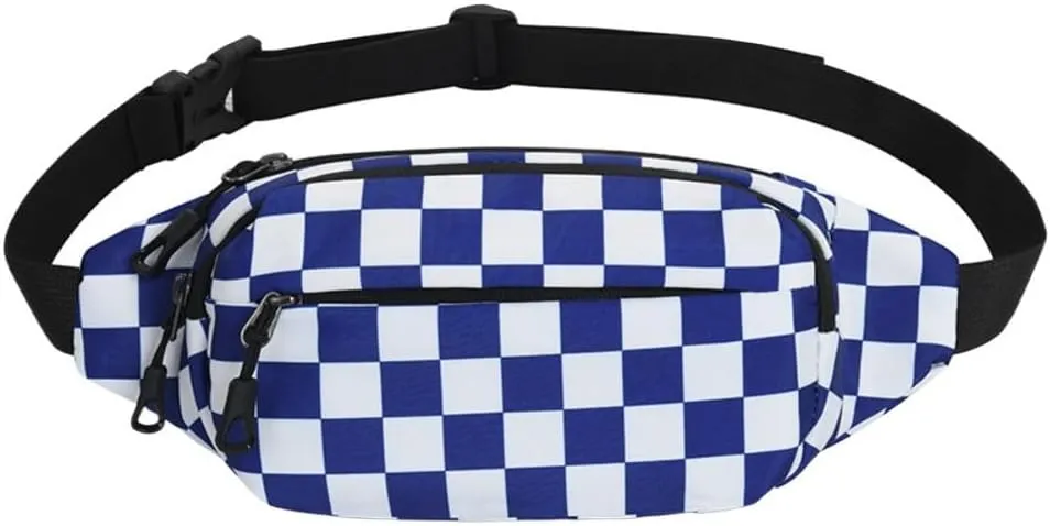 Fanny Packs for Women with Checkered Crossbody Belt Bag Waist Packs for Running Workout Casual Travel Hiking (Blue)
