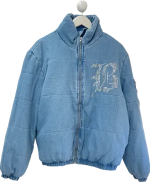 Fashion Nova Blue Brooklyn Bling Denim Puffer Jacket UK M