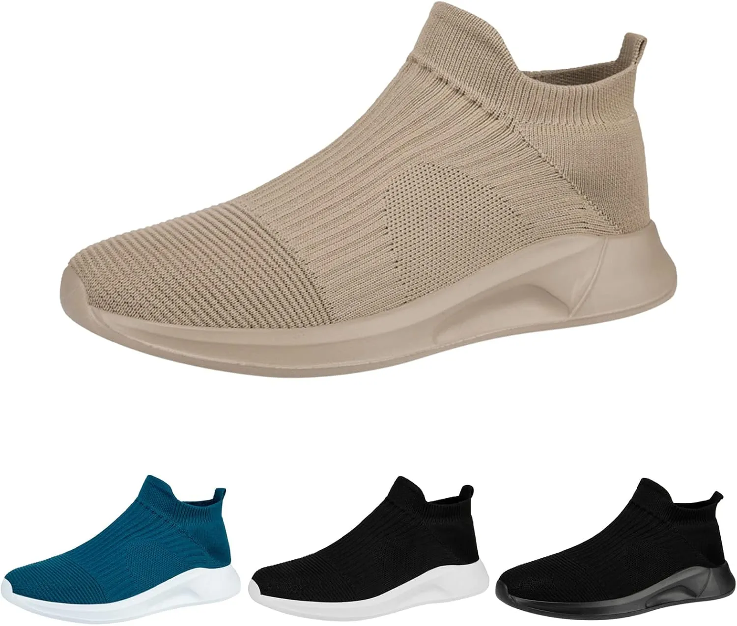Fashion Spring and Summer Men Sports Shoes Flat Bottom Lightweight Slip On Fly Woven Mesh Mens Sneaker Socks No Show