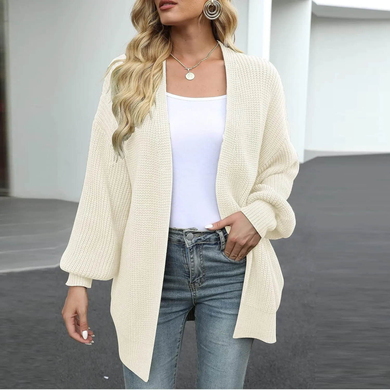 Febecool Jackets For Women Knitwear Solid Color Cardigan Flannel Jacket Raincoat Windproof Trench Coats