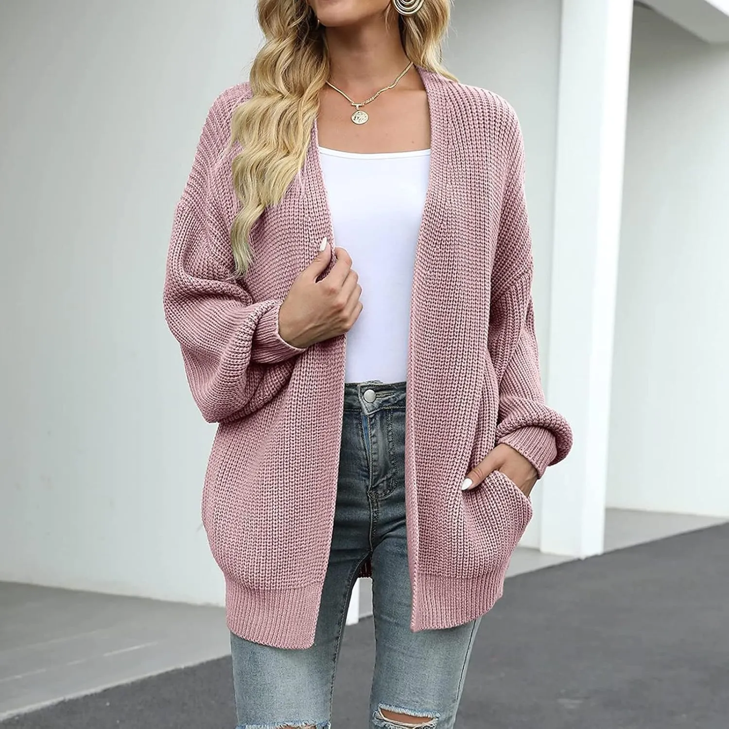 Febecool Jackets For Women Knitwear Solid Color Cardigan Flannel Jacket Raincoat Windproof Trench Coats