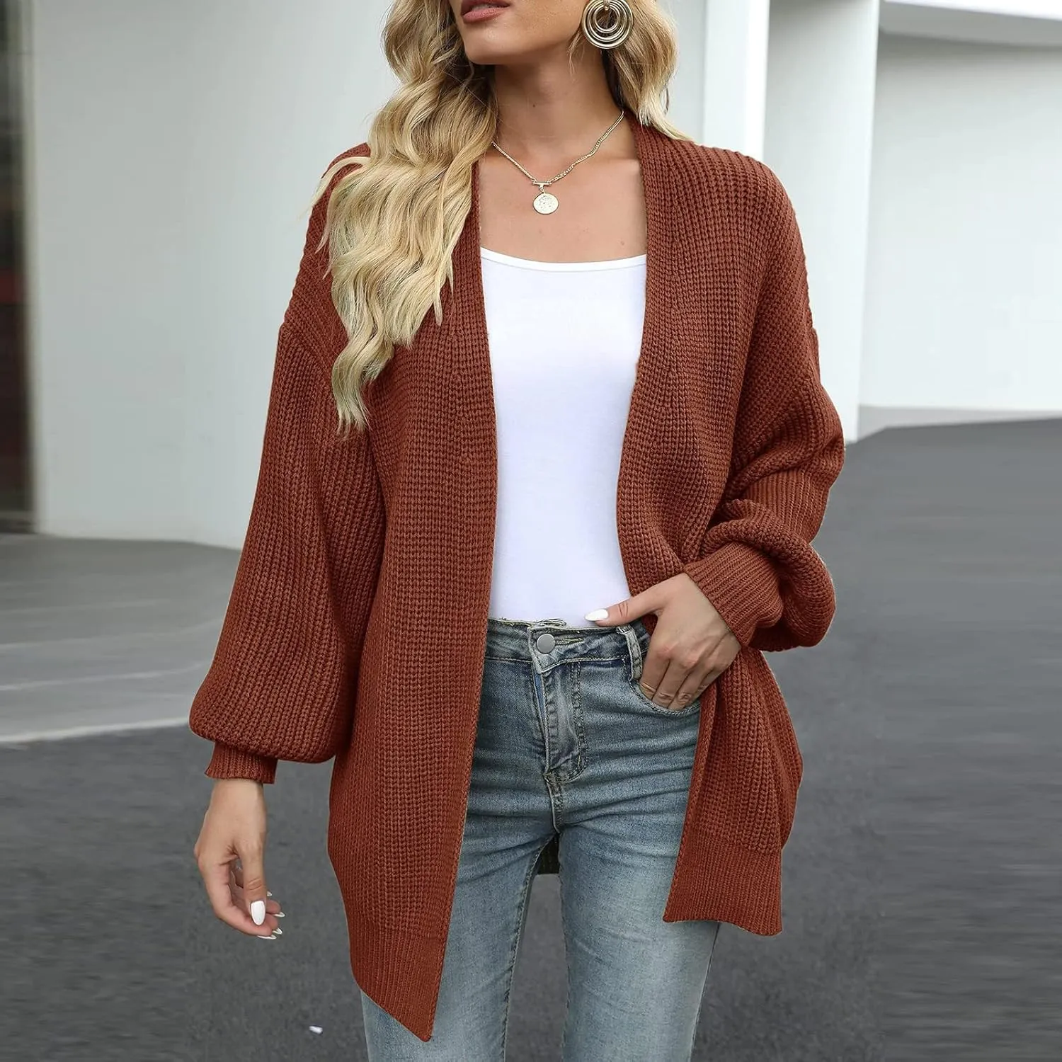 Febecool Jackets For Women Knitwear Solid Color Cardigan Flannel Jacket Raincoat Windproof Trench Coats