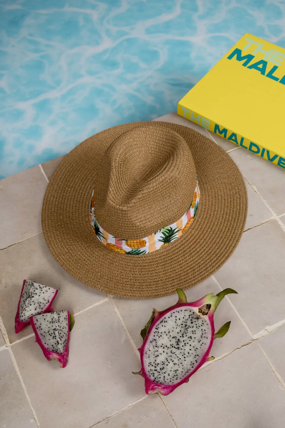 Fedora Sun Hat - Saint Tropez - Pineapples   Pastel Stripes