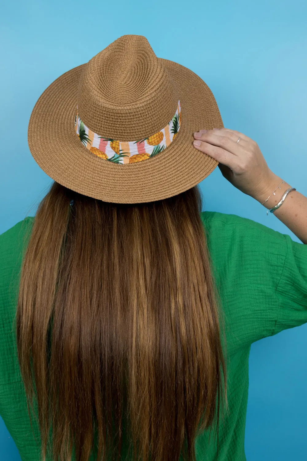 Fedora Sun Hat - Saint Tropez - Pineapples   Pastel Stripes