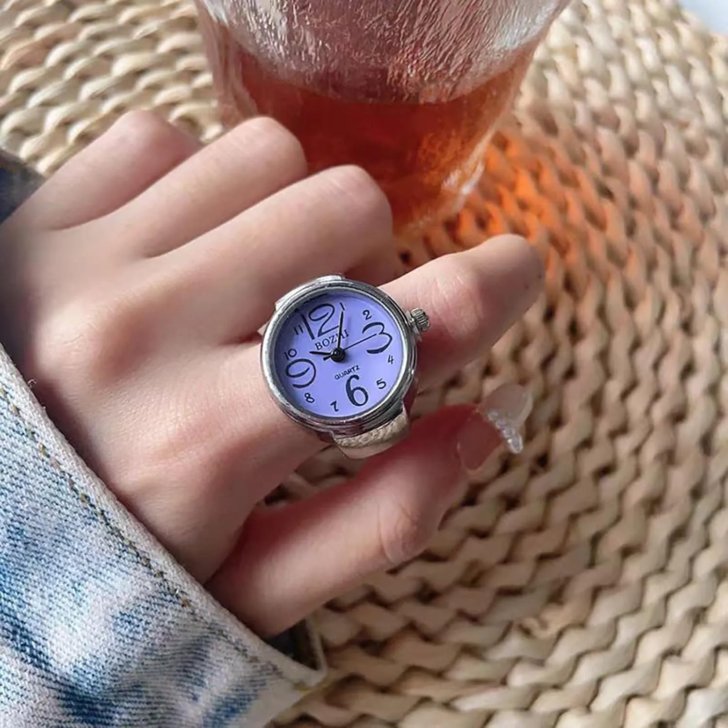 Finger Watch Rings for Women Men, Creative Elastic Round Quartz Finger Ring Watches for Mothers Day Teachers Day, Adjustable Clock Ring Graduation Gifts for Her Him