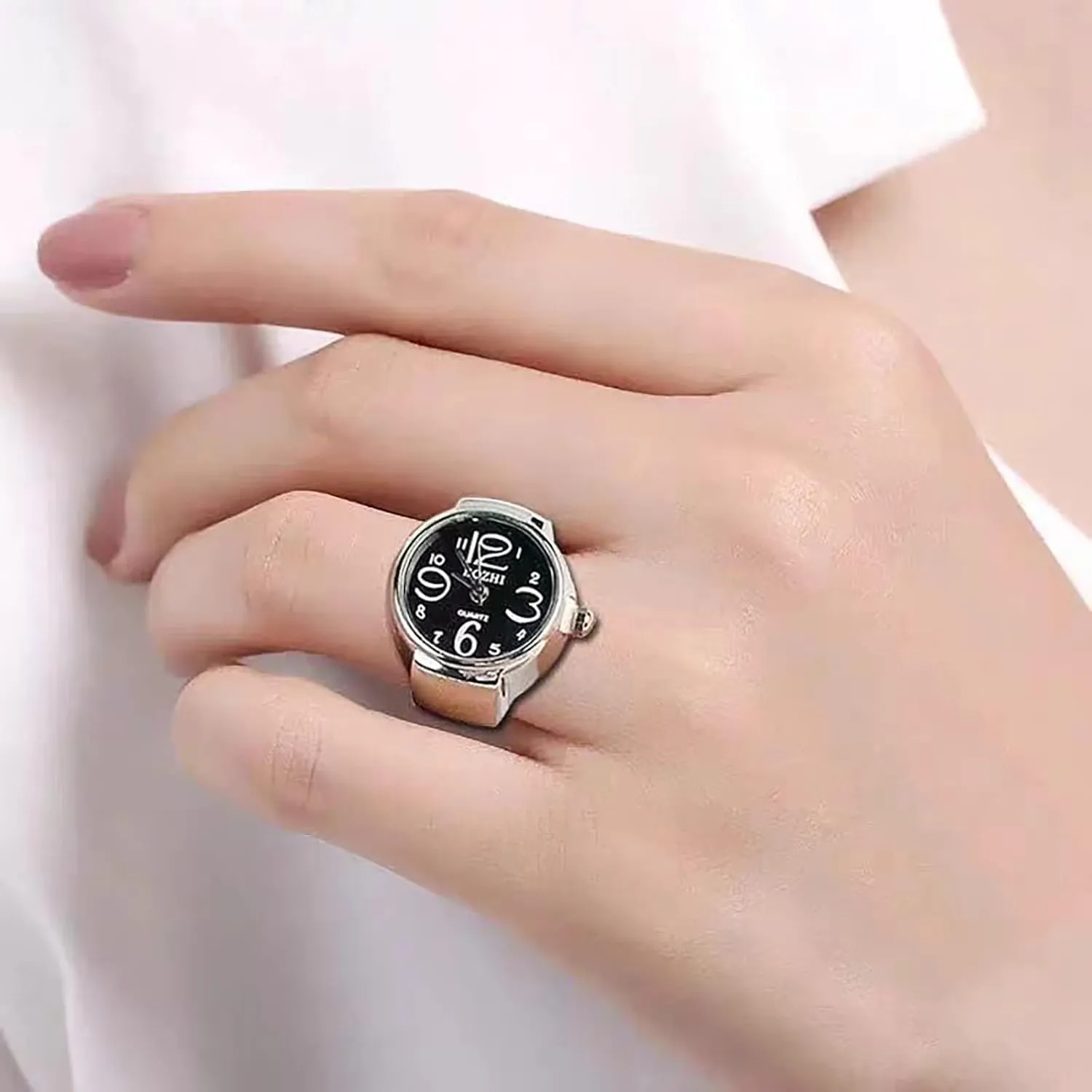 Finger Watch Rings for Women Men, Creative Elastic Round Quartz Finger Ring Watches for Mothers Day Teachers Day, Adjustable Clock Ring Graduation Gifts for Her Him
