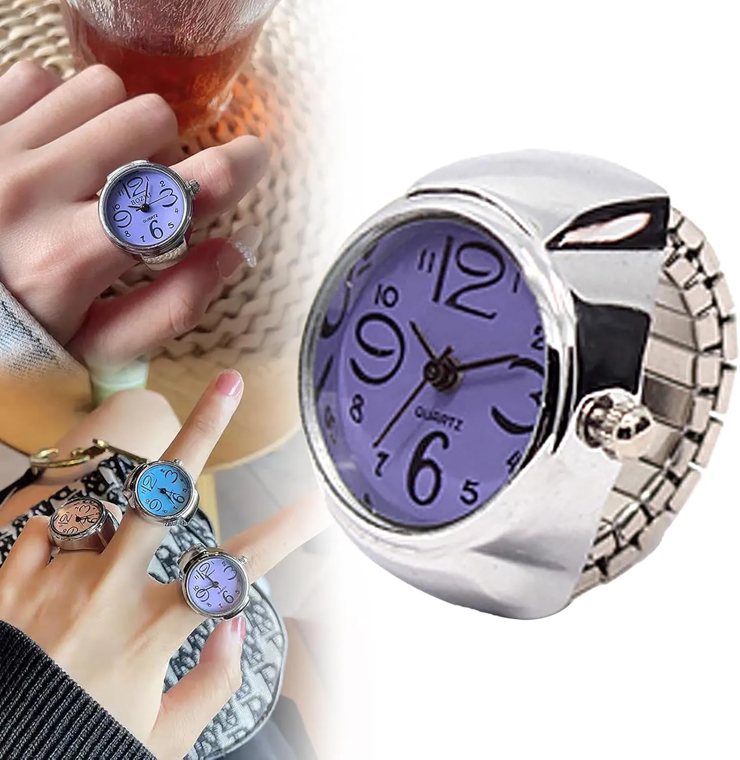 Finger Watch Rings for Women Men, Creative Elastic Round Quartz Finger Ring Watches for Mothers Day Teachers Day, Adjustable Clock Ring Graduation Gifts for Her Him