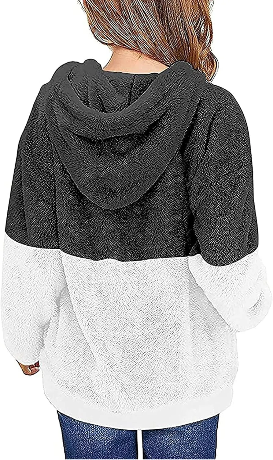 Fleece Hoodies for Girls Trendy Long Sleeve Sherpa Hooded Jacket Comfy Zip Up Winter Coat Warm Outfits for Teen Girls