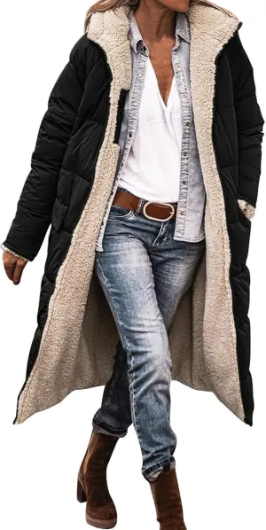 Fleece Jackets for Women Casual Zip Up Solid Color Reversible Teddy Long Coat Womens Padded Heavyweight Soft Jacket
