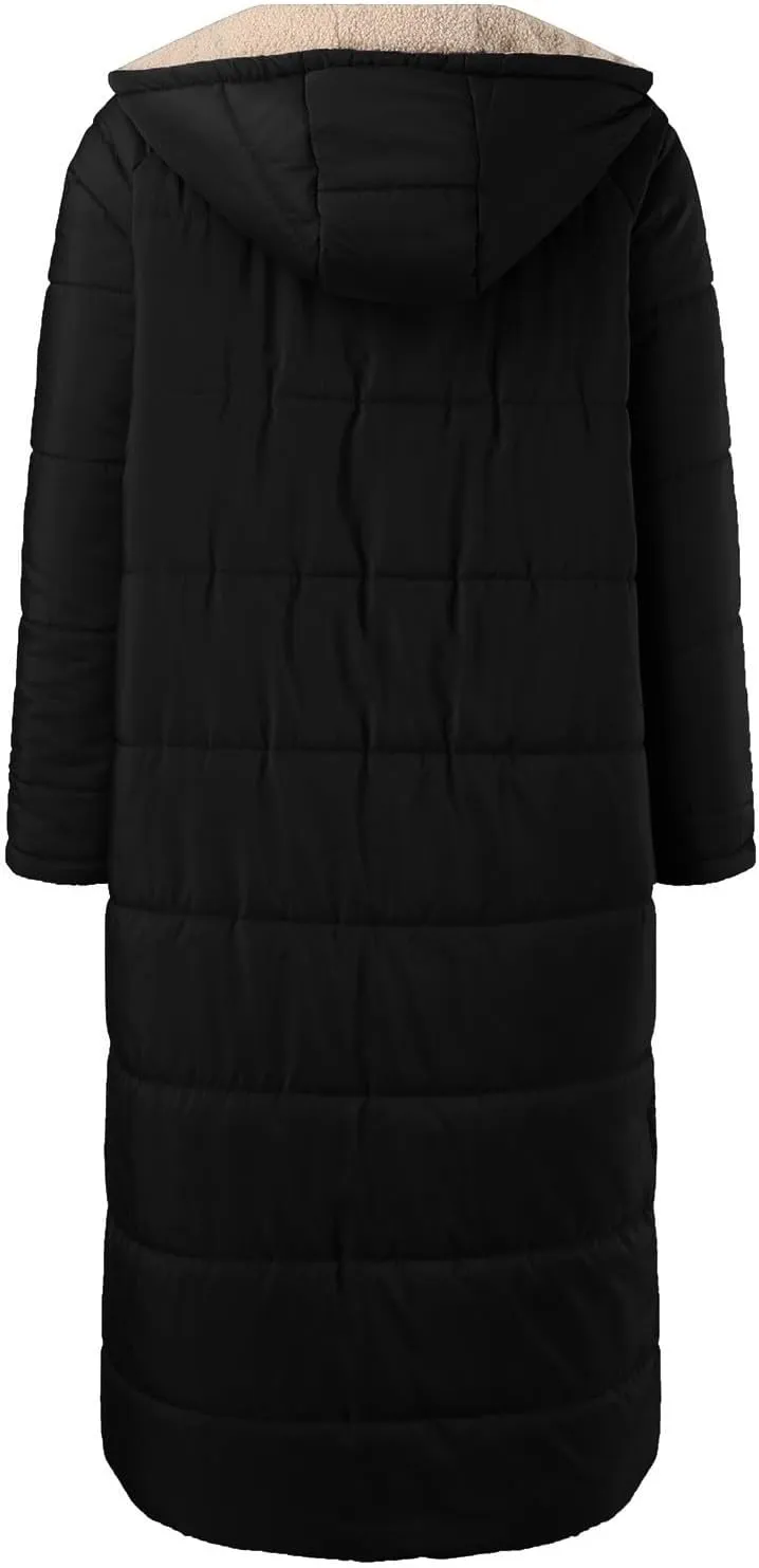 Fleece Jackets for Women Casual Zip Up Solid Color Reversible Teddy Long Coat Womens Padded Heavyweight Soft Jacket