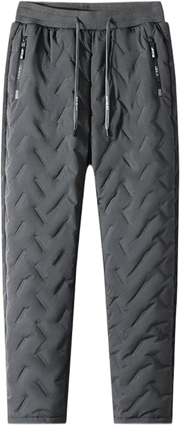 Fleece Lined Casual Pants for Men Elastic Waist Drawstring Comfy Tapered Trousers Plus Size Winter Jogging Pants with Pockets