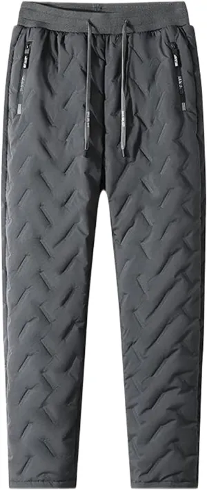 Fleece Lined Casual Pants for Men Elastic Waist Drawstring Comfy Tapered Trousers Plus Size Winter Jogging Pants with Pockets