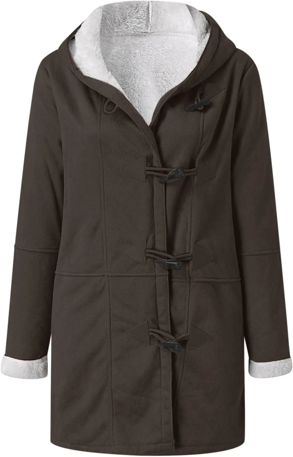 Fleece Lined Jackets For Women Soft Fuzzy Long Hoodie Jacket Casual Sherpa Lined Horn Button Coats Warm Winter Outfits