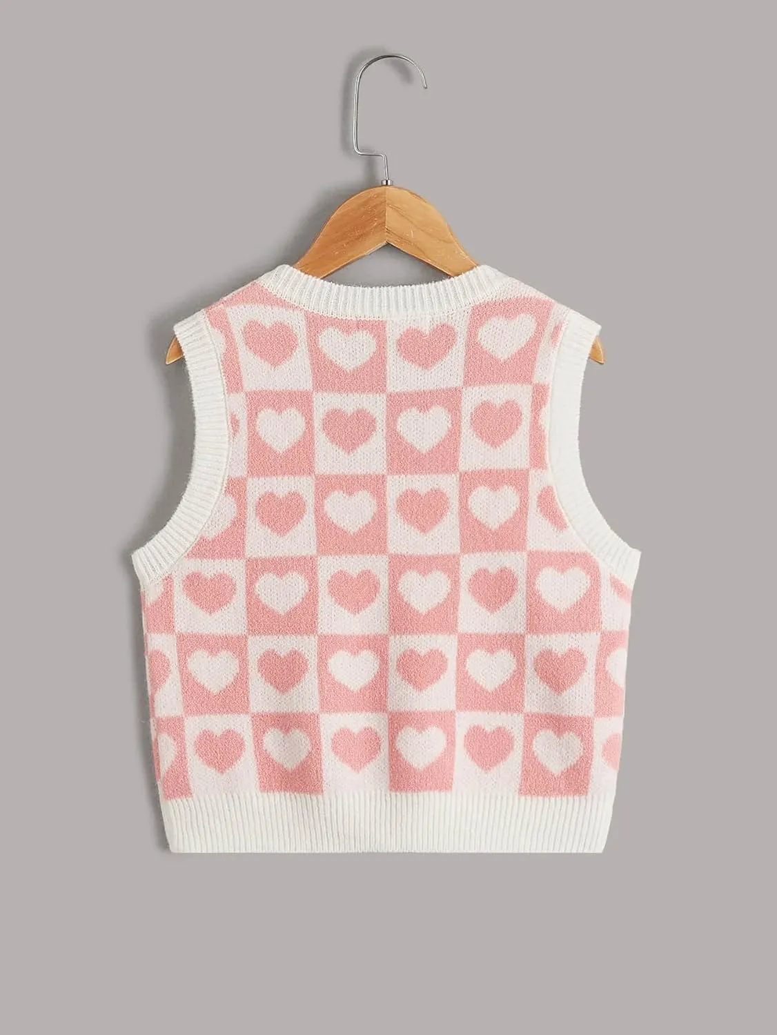 Floerns Girls Heart Print Sleeveless Sweater Vest V Neck Knitwear Tank Top