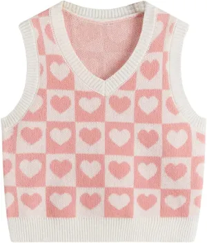 Floerns Girls Heart Print Sleeveless Sweater Vest V Neck Knitwear Tank Top