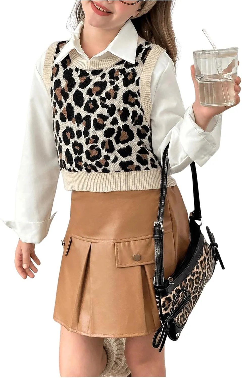 Floerns Girls Heart Print Sleeveless Sweater Vest V Neck Knitwear Tank Top
