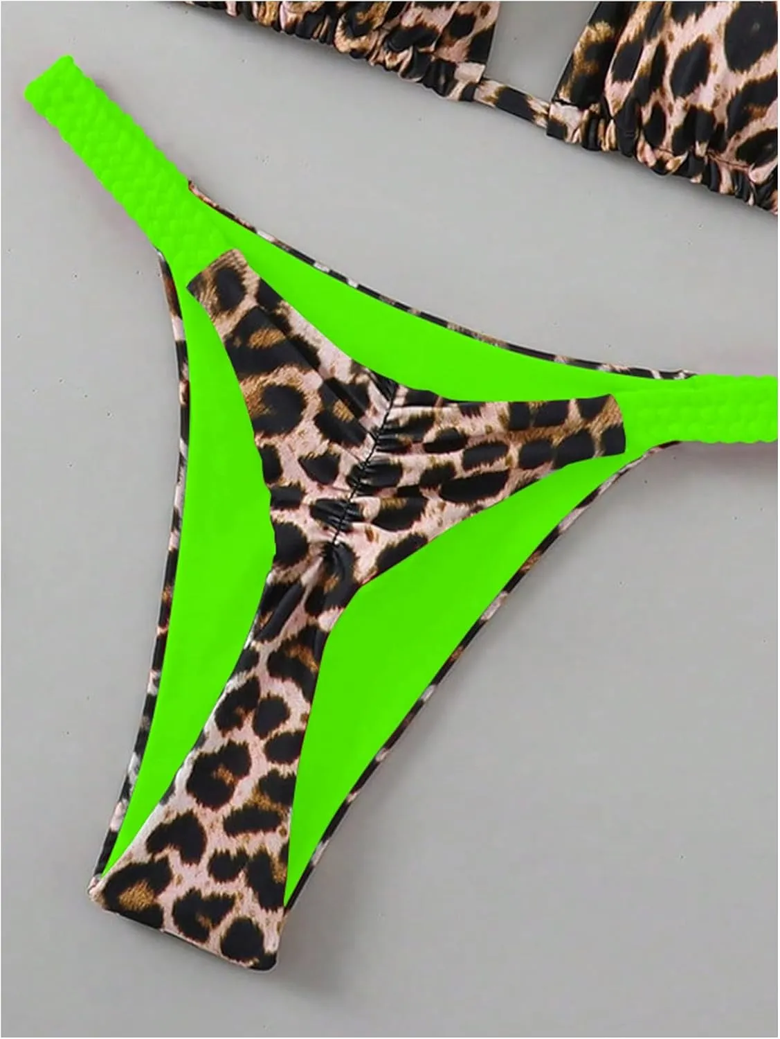 Floerns Women's 2 Piece Cheetah Print Bikini Set Halter String High Waist Thong Bathing Suits