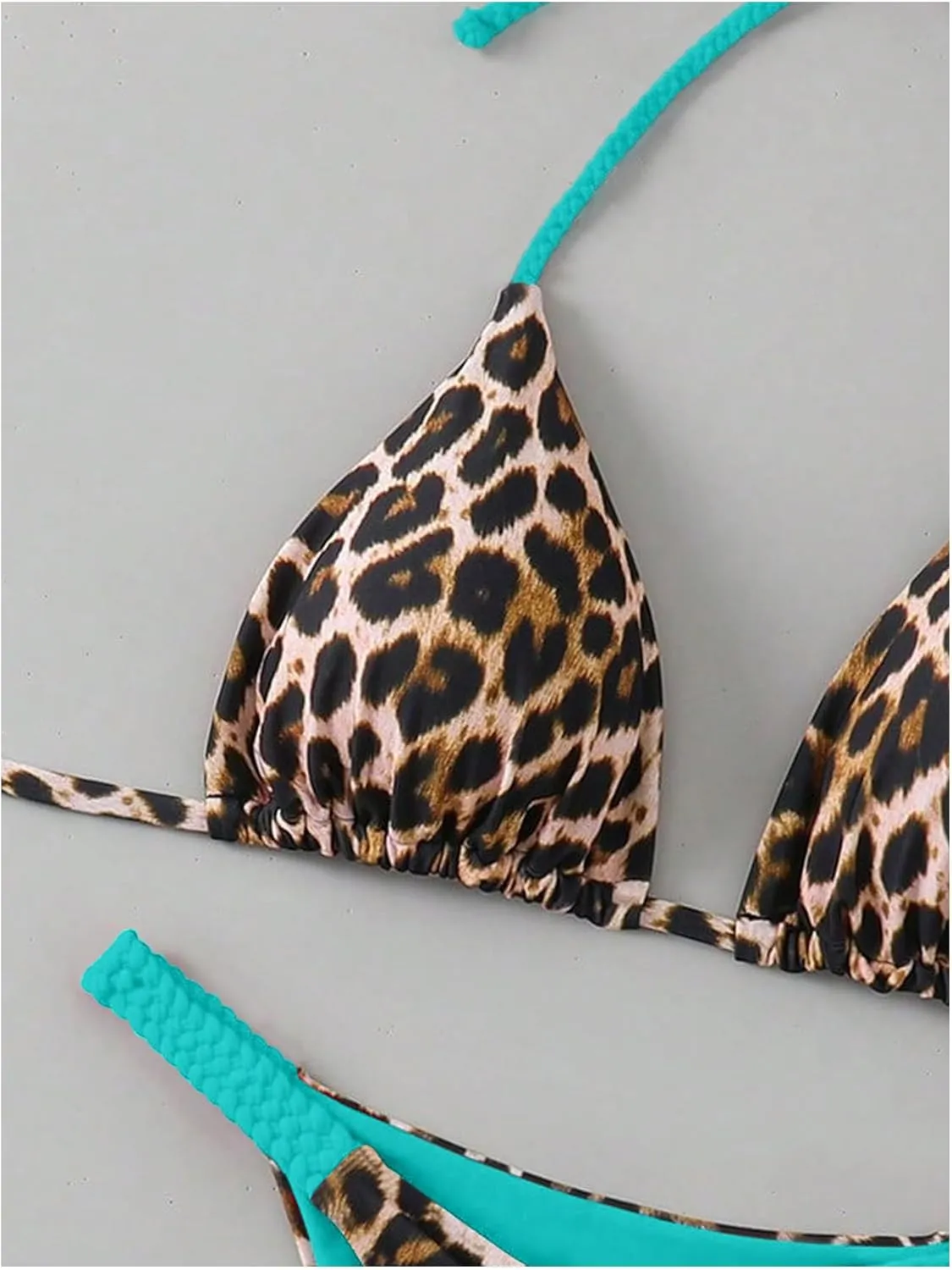 Floerns Women's 2 Piece Cheetah Print Bikini Set Halter String High Waist Thong Bathing Suits