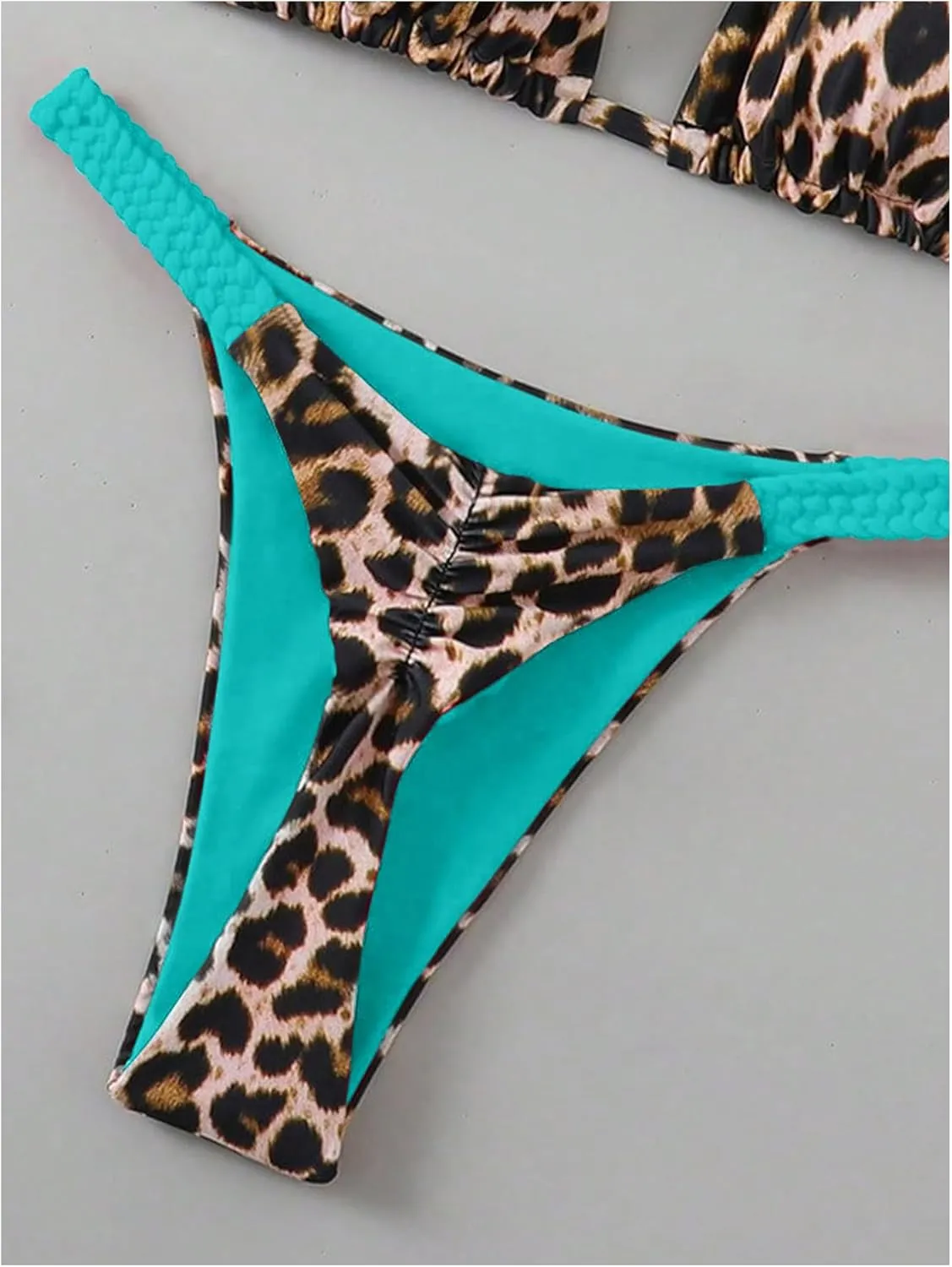 Floerns Women's 2 Piece Cheetah Print Bikini Set Halter String High Waist Thong Bathing Suits