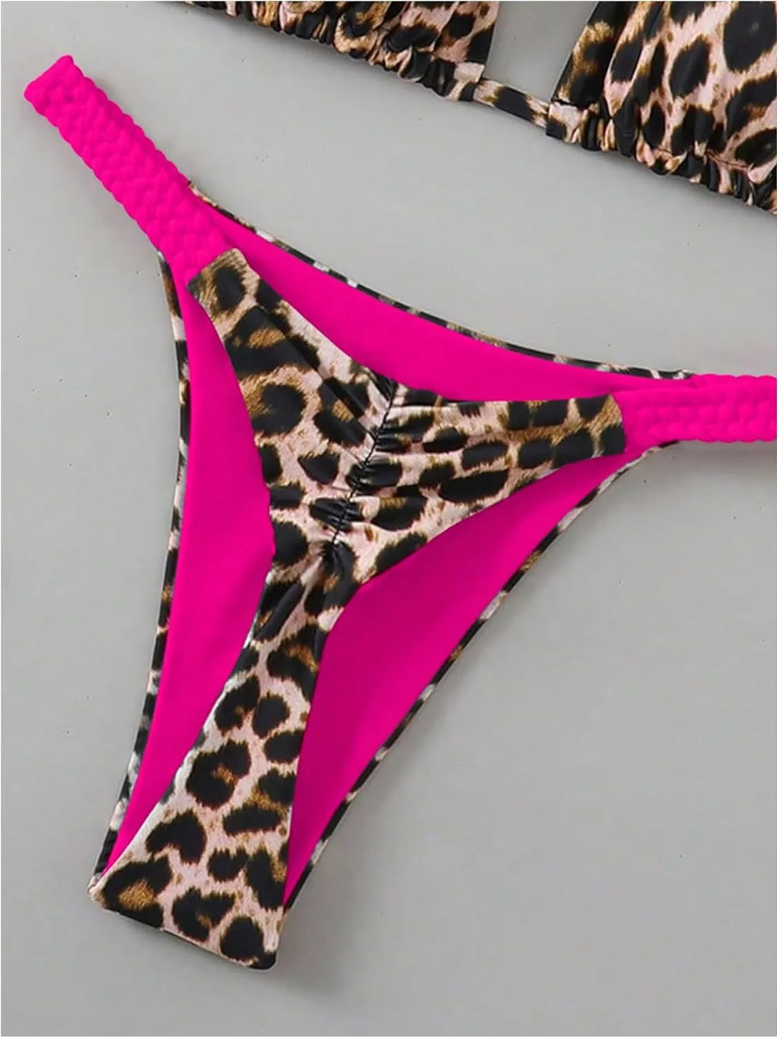 Floerns Women's 2 Piece Cheetah Print Bikini Set Halter String High Waist Thong Bathing Suits