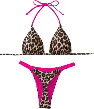 Floerns Women's 2 Piece Cheetah Print Bikini Set Halter String High Waist Thong Bathing Suits