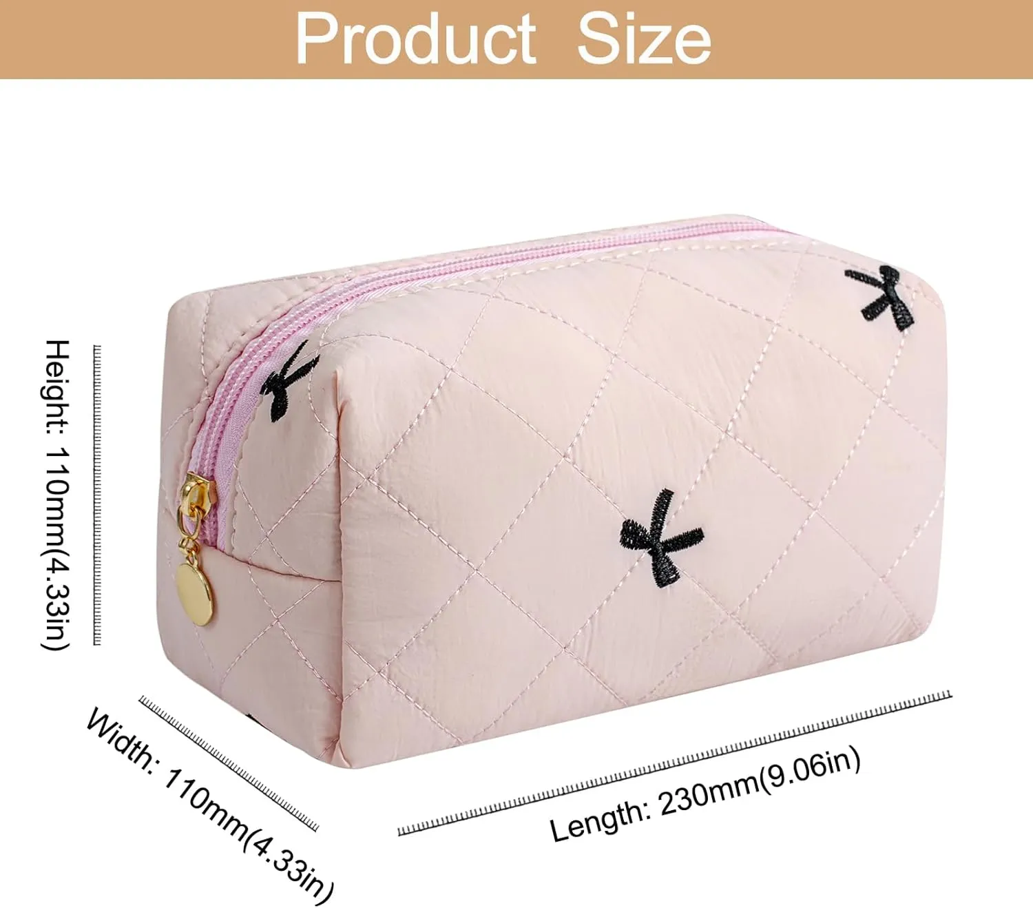 Floral Cotton Makeup Cosmetic Bag for Women, Travel Quilted Zipper Make Up Bag, Flowers Toiletry Organizer Case Kawaii Makeup Cosmetic Travel Cloth Pouch (Pink)