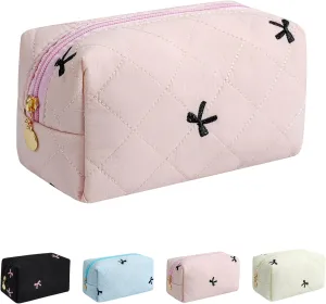 Floral Cotton Makeup Cosmetic Bag for Women, Travel Quilted Zipper Make Up Bag, Flowers Toiletry Organizer Case Kawaii Makeup Cosmetic Travel Cloth Pouch (Pink)