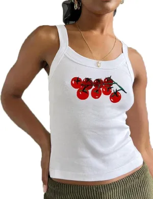 Floral Print Tank Tops Women Y2k Spaghetti Strap Graphic Cami Tank Tops Sleeveless Cute Going Out Crop Tops