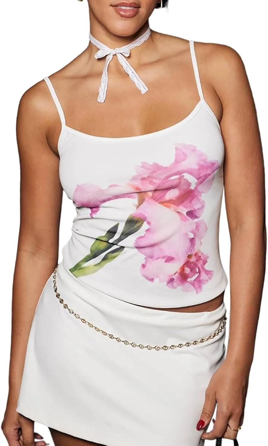 Floral Print Tank Tops Women Y2k Spaghetti Strap Graphic Cami Tank Tops Sleeveless Cute Going Out Crop Tops