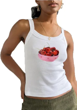 Floral Print Tank Tops Women Y2k Spaghetti Strap Graphic Cami Tank Tops Sleeveless Cute Going Out Crop Tops