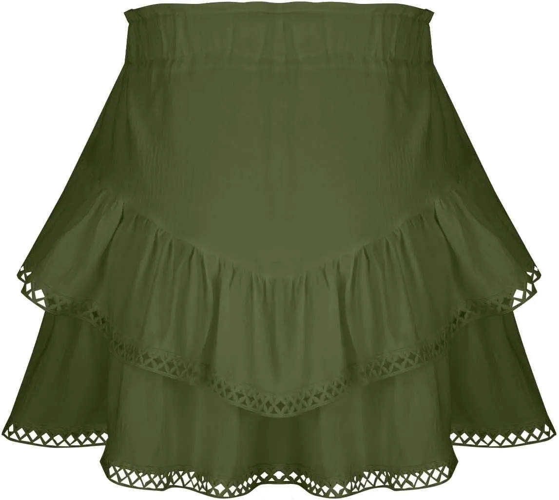 Flowy Shorts for Women Ruffle Boho Tiered Skirt High Waist Athletic Tennis Golf Skorts Summer Crochet Casual Shorts