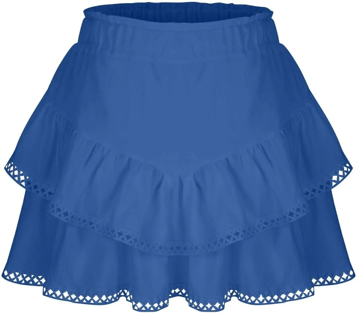Flowy Shorts for Women Ruffle Boho Tiered Skirt High Waist Athletic Tennis Golf Skorts Summer Crochet Casual Shorts