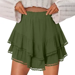 Flowy Shorts for Women Ruffle Boho Tiered Skirt High Waist Athletic Tennis Golf Skorts Summer Crochet Casual Shorts