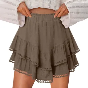 Flowy Shorts for Women Ruffle Boho Tiered Skirt High Waist Athletic Tennis Golf Skorts Summer Crochet Casual Shorts