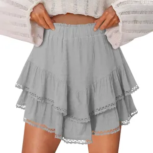 Flowy Shorts for Women Ruffle Boho Tiered Skirt High Waist Athletic Tennis Golf Skorts Summer Crochet Casual Shorts
