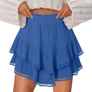 Flowy Shorts for Women Ruffle Boho Tiered Skirt High Waist Athletic Tennis Golf Skorts Summer Crochet Casual Shorts