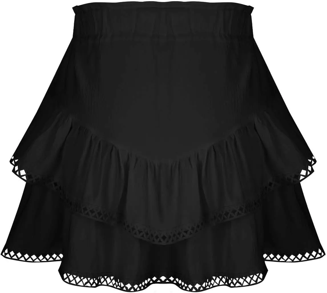 Flowy Shorts for Women Ruffle Boho Tiered Skirt High Waist Athletic Tennis Golf Skorts Summer Crochet Casual Shorts