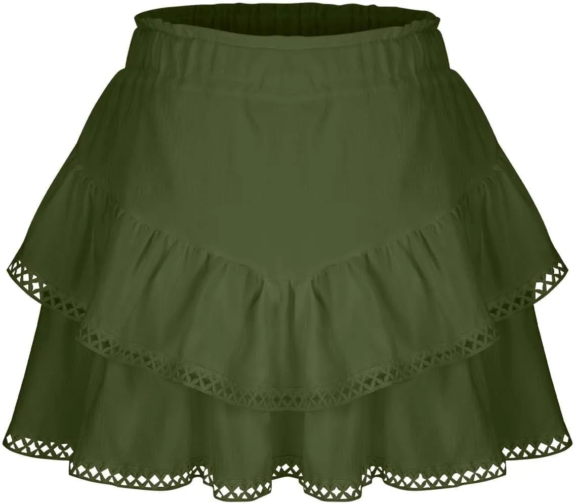 Flowy Shorts for Women Ruffle Boho Tiered Skirt High Waist Athletic Tennis Golf Skorts Summer Crochet Casual Shorts