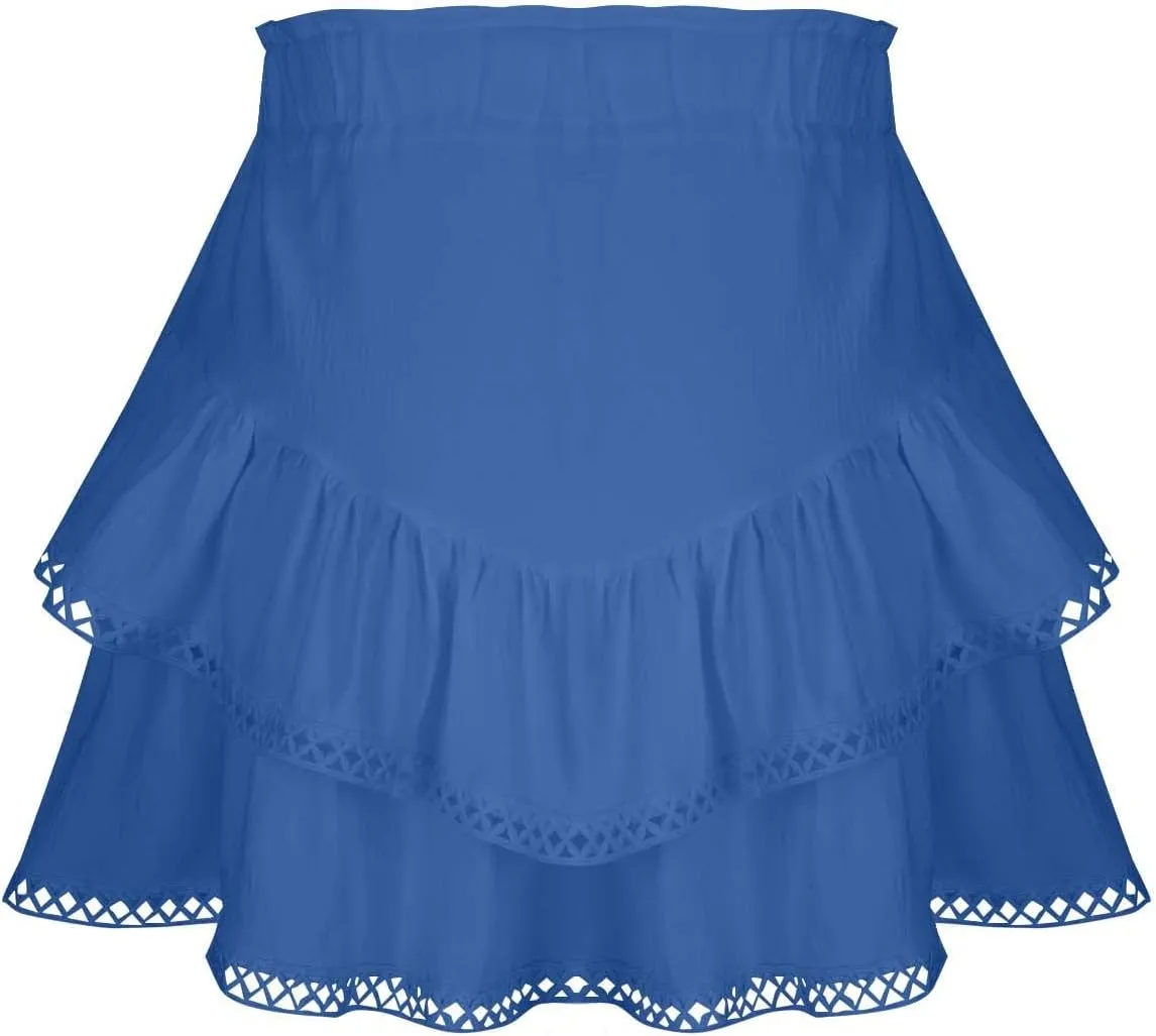 Flowy Shorts for Women Ruffle Boho Tiered Skirt High Waist Athletic Tennis Golf Skorts Summer Crochet Casual Shorts