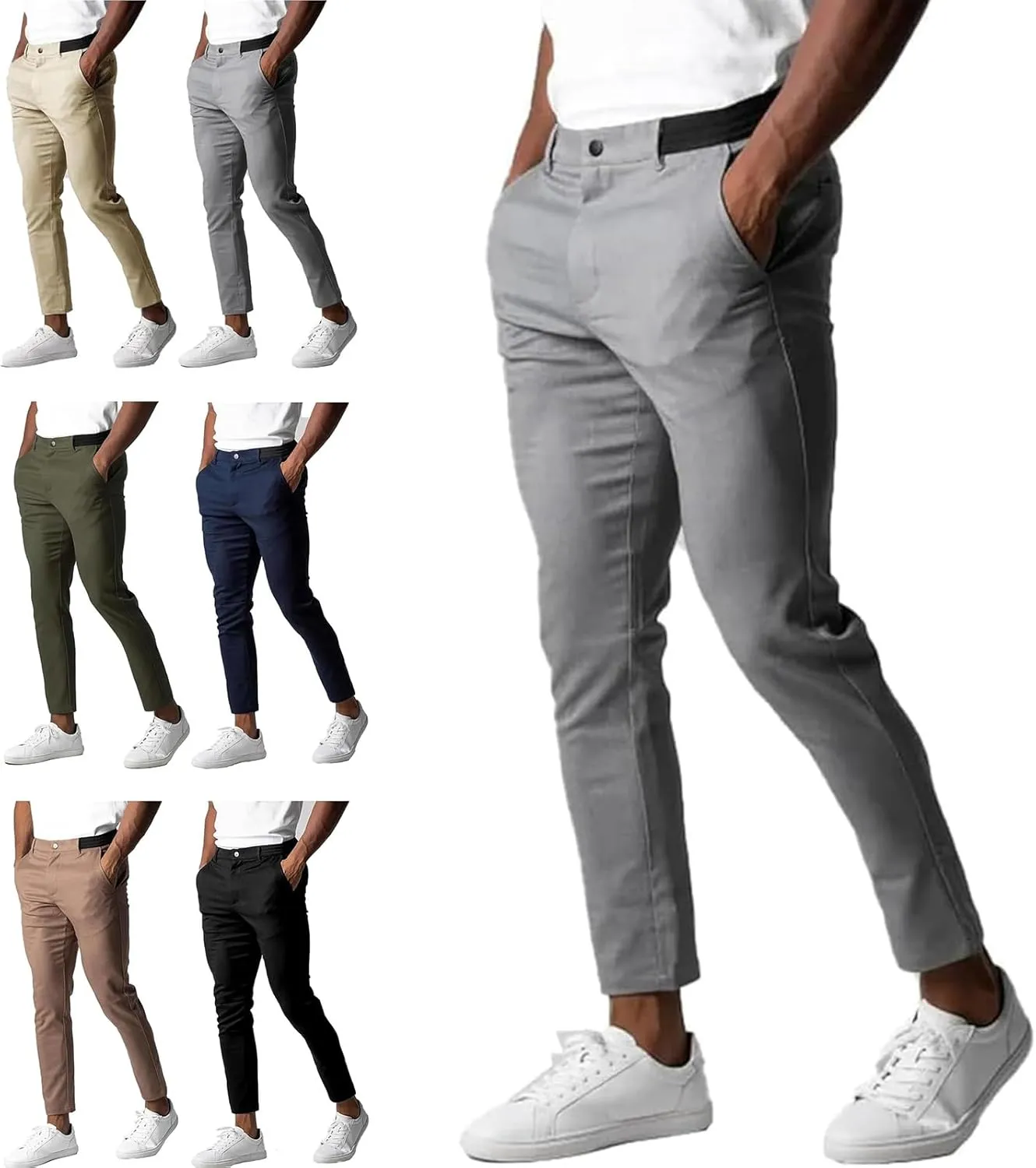 Foueo Active Chinos, Active Chinos Pants Men, Men's Casual Pants Stretch Slim Fit Tapered Trousers with Pockets