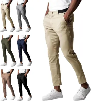 Foueo Active Chinos, Active Chinos Pants Men, Men's Casual Pants Stretch Slim Fit Tapered Trousers with Pockets