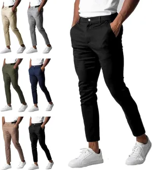 Foueo Active Chinos, Active Chinos Pants Men, Men's Casual Pants Stretch Slim Fit Tapered Trousers with Pockets