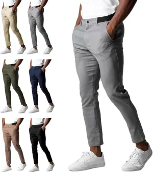 Foueo Active Chinos, Active Chinos Pants Men, Men's Casual Pants Stretch Slim Fit Tapered Trousers with Pockets