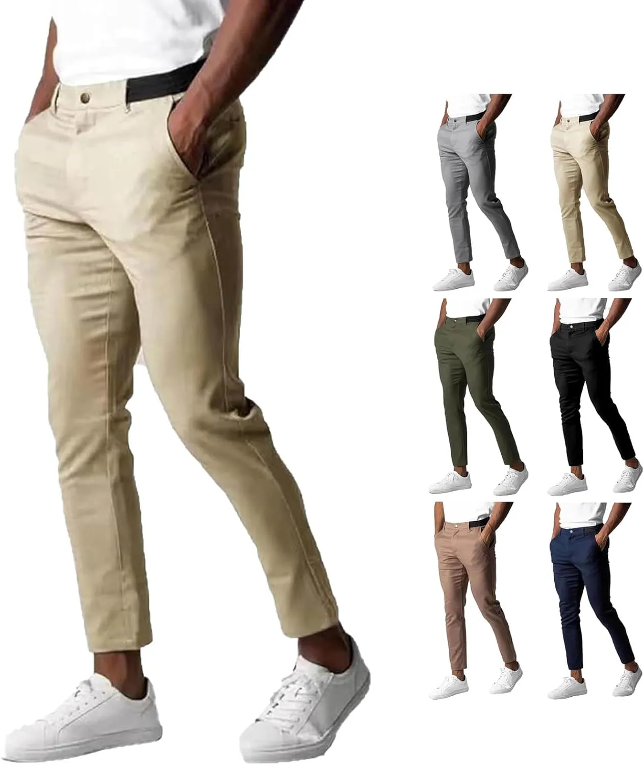 Foueo Active Chinos, Bizgent Stretch Pants, Mens Chinos Slim Fit Stretch Skinny Tapered Dress Pants