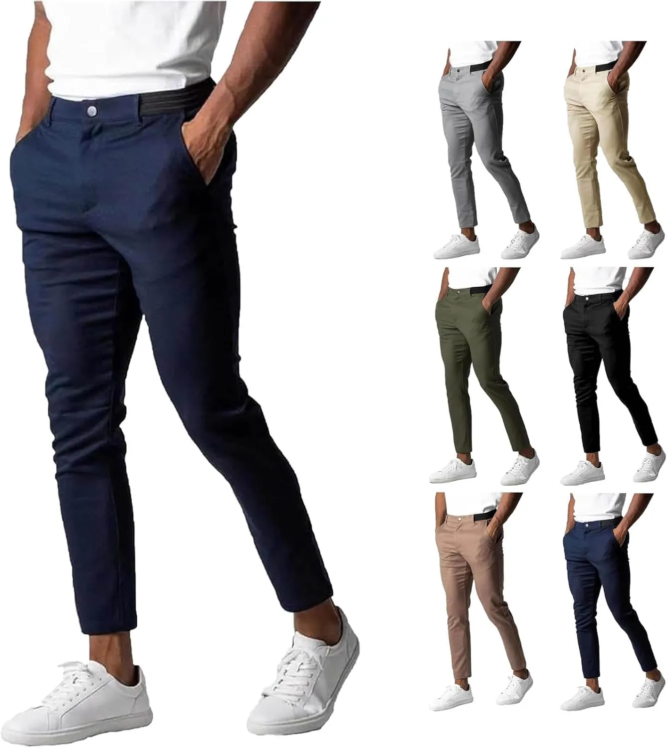 Foueo Active Chinos, Bizgent Stretch Pants, Mens Chinos Slim Fit Stretch Skinny Tapered Dress Pants