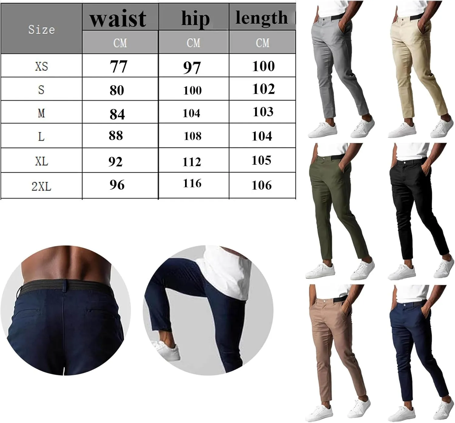 Foueo Active Chinos, Bizgent Stretch Pants, Mens Chinos Slim Fit Stretch Skinny Tapered Dress Pants
