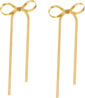 FRCOLOR 1 Pair Elegant Bow Dangle Earrings Statement Long Tassel Earrings for Women Minimalist Fashion Jewelry for Special Occasions and Everyday Wear