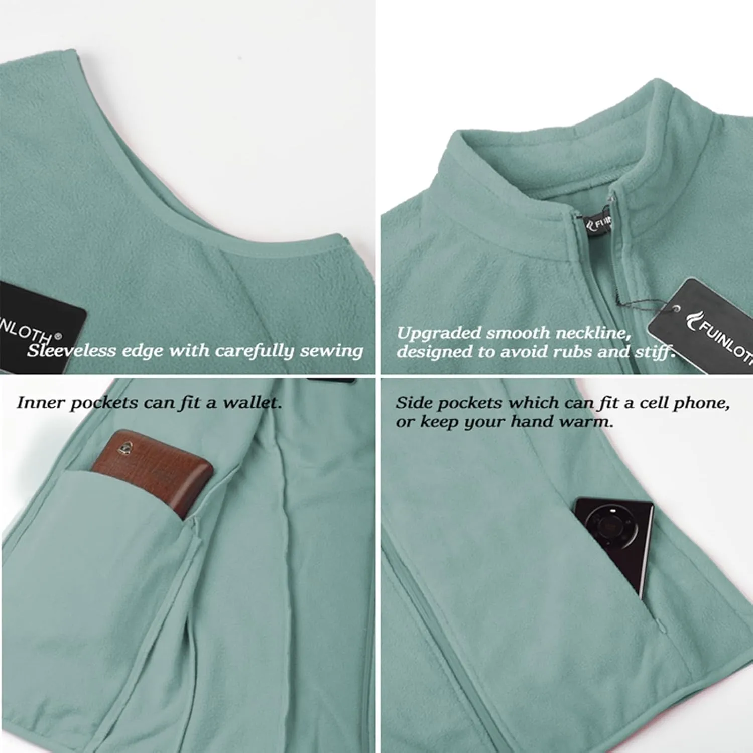 Fuinloth Women's Fleece Vest, Polar Soft Sleeveless Classic Fit with Zip up Pockets