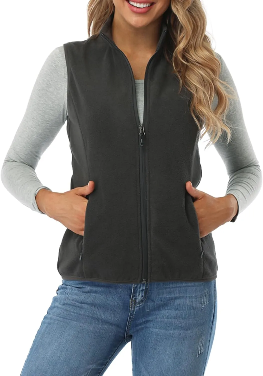 Fuinloth Women's Fleece Vest, Polar Soft Sleeveless Classic Fit with Zip up Pockets